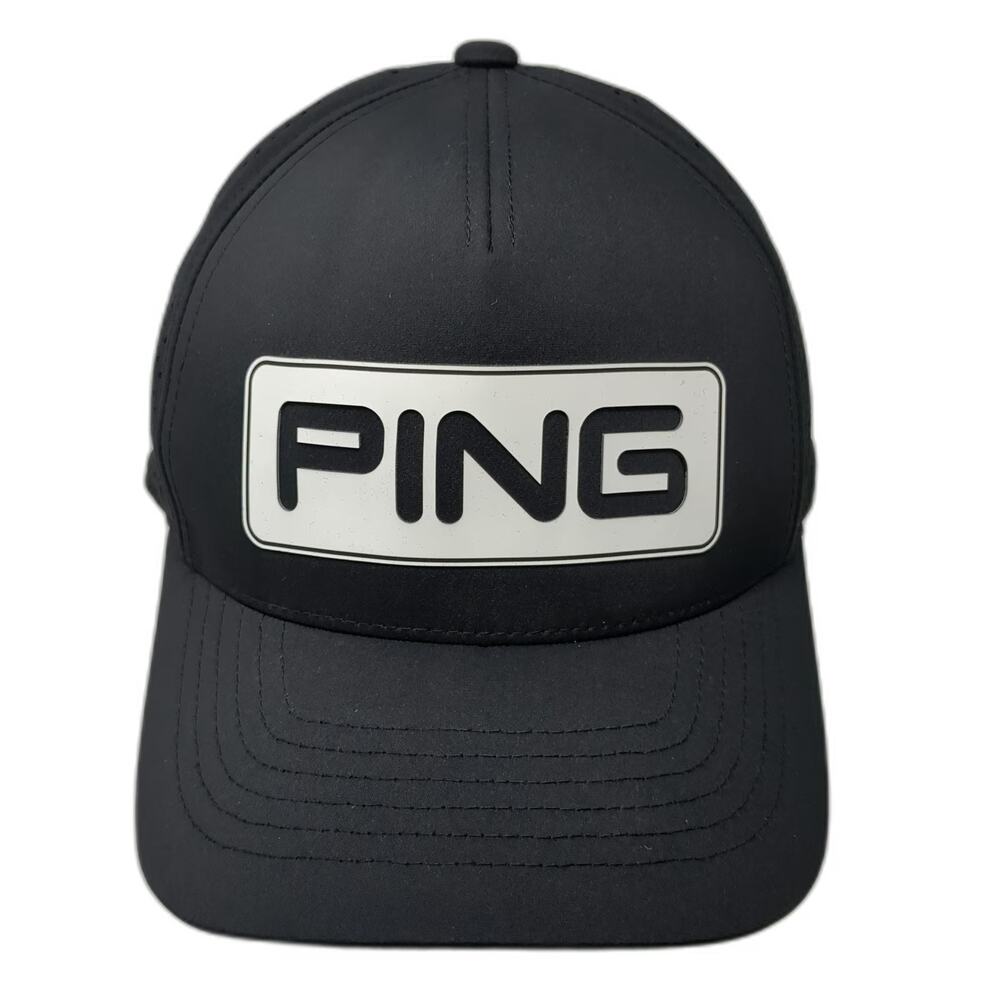 PING Trucker Hat Black One Size Snapback Golf Flexfit 110 Perforated 5-Panel